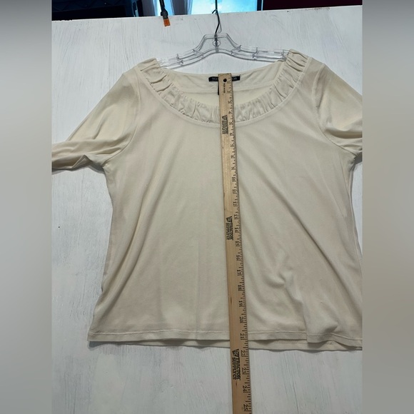 Scott Taylor Cream Nylon Top XL Ruched Scoop Neck 3/4 Sleeve Stretch Blouse - Picture 9 of 9